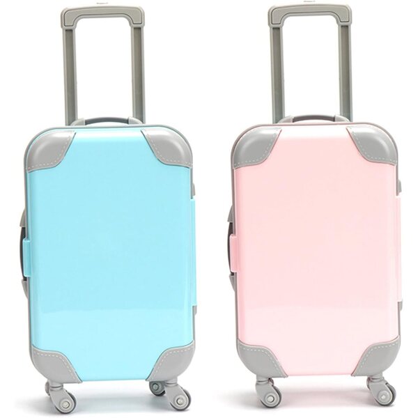 Set of 2 Mini Suitcases for Dolls 16-18 Inch in Lake Blue ABS for Accessories and Play