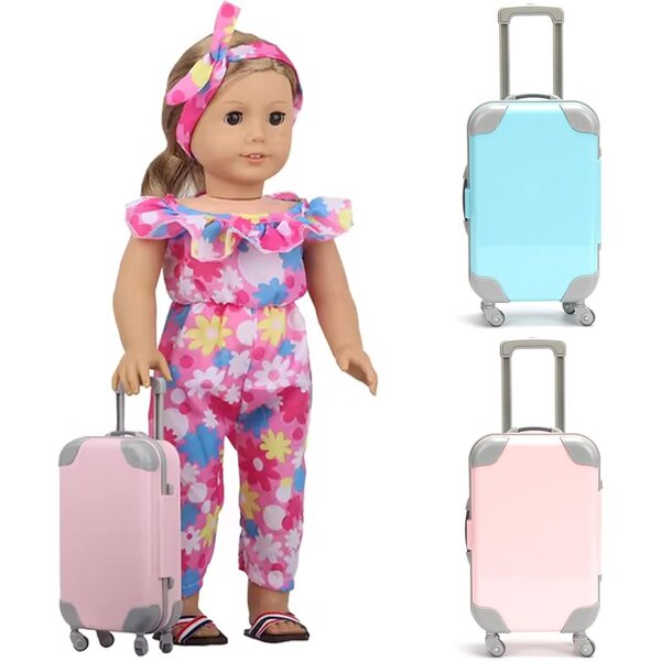 Sada 2 mini kufrů pro panenky 16-18 palců v barvě Lake Blue ABS pro příslušenství a hry