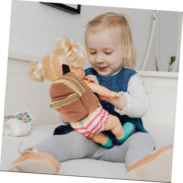 Hemobllo Mochila para Muñecas Cremallera Ligera y Mini Tamaño para Niñas, Color Marrón Claro, Accesorios de Juego de Simulación para Muñecas, Mochila Infantil para Juegos Creativos