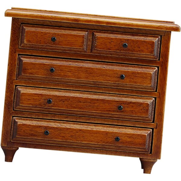 Armadietto antico miniatura 5 cassetti in legno castagno 1:12 per case delle bambole