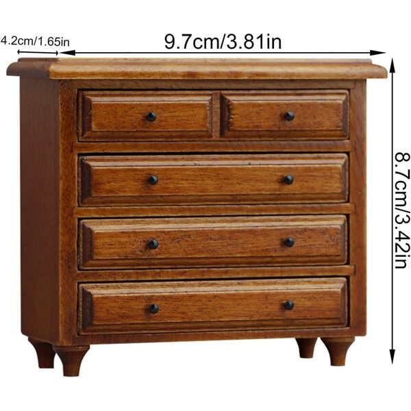 Armadietto antico miniatura 5 cassetti in legno castagno 1:12 per case delle bambole