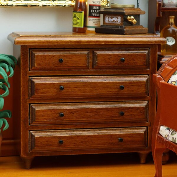 Armadietto antico miniatura 5 cassetti in legno castagno 1:12 per case delle bambole