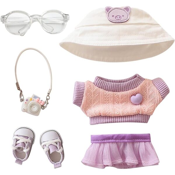 Robe peluche pour poupée 17cm avec accessoires violets tendance CRGANGZY