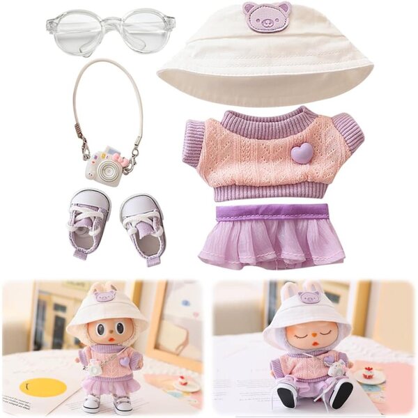 Robe peluche pour poupée 17cm avec accessoires violets tendance CRGANGZY