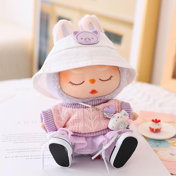 Robe peluche pour poupée 17cm avec accessoires violets tendance CRGANGZY