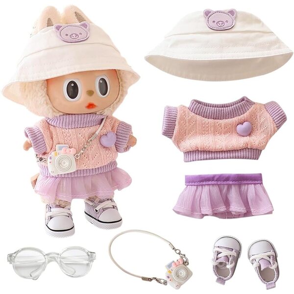 Robe peluche pour poupée 17cm avec accessoires violets tendance CRGANGZY