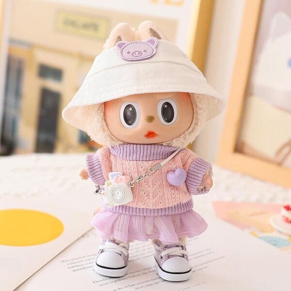Robe peluche pour poupée 17cm avec accessoires violets tendance CRGANGZY