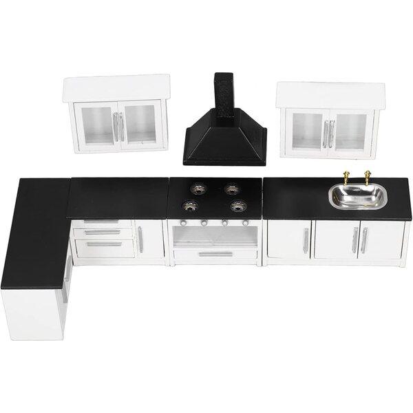 DAN&DRE Set Cucina Mini Casa delle Bambole 7 Pezzi in Legno Scala 1:12 Stile Moderno