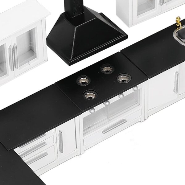 DAN&DRE Set Cucina Mini Casa delle Bambole 7 Pezzi in Legno Scala 1:12 Stile Moderno