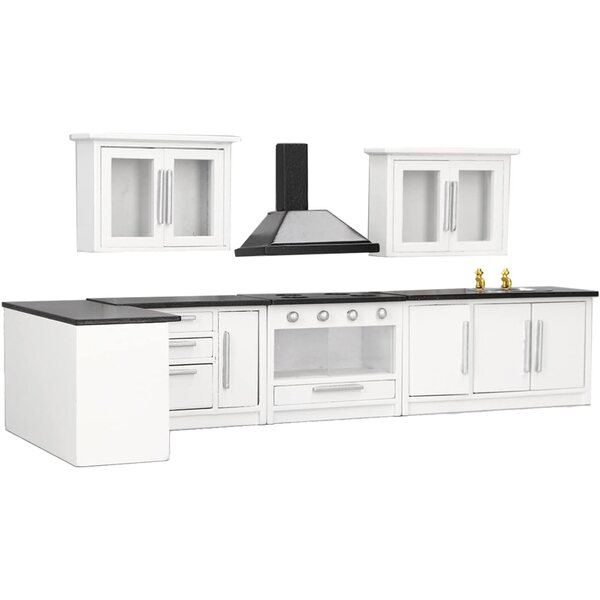 DAN&DRE Set Cucina Mini Casa delle Bambole 7 Pezzi in Legno Scala 1:12 Stile Moderno
