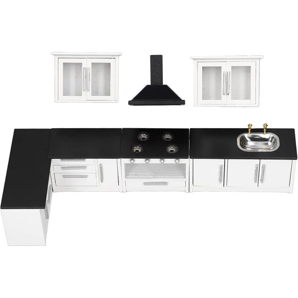 DAN&DRE Set Cucina Mini Casa delle Bambole 7 Pezzi in Legno Scala 1:12 Stile Moderno