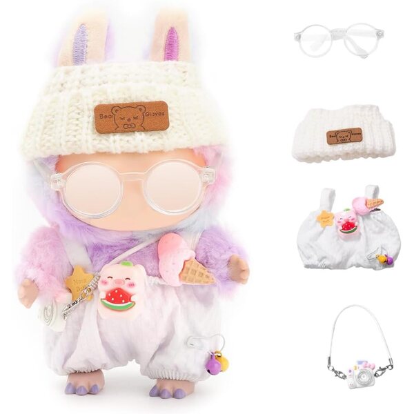 Vêtement pour poupées en feutre de 17 cm avec chapeau, lunettes et sac - Fidwall