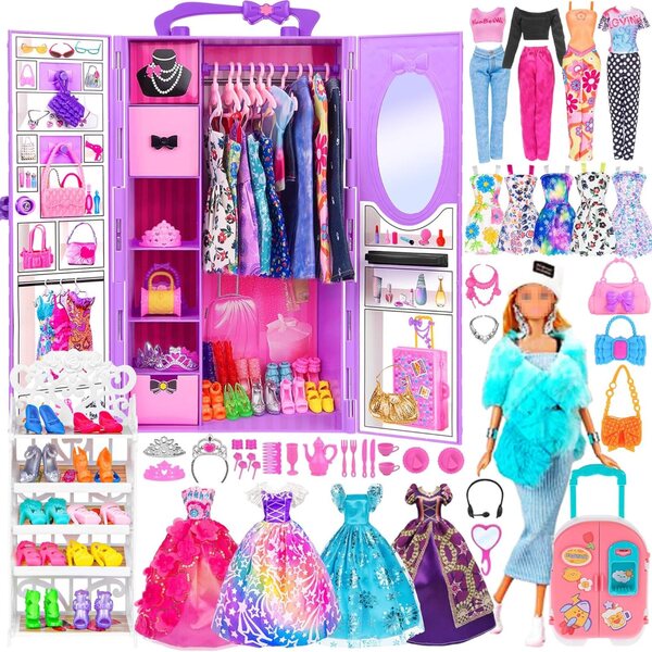106-piece ebuddy fashion set for 11.5 inch dolls with wardrobe and accessories