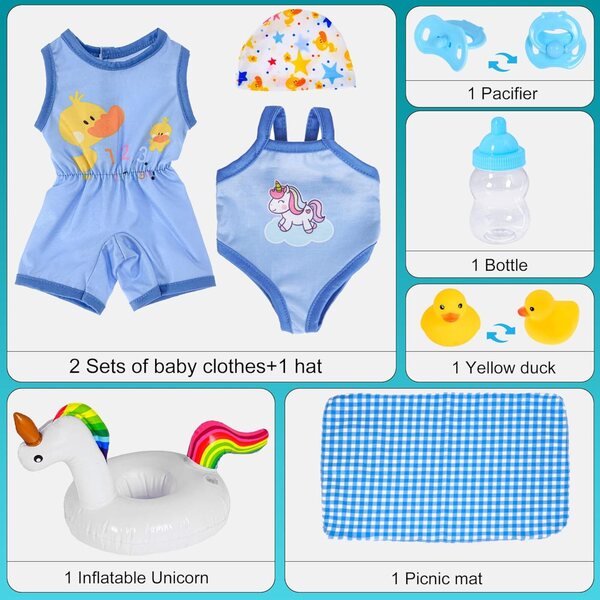 Set mit 9 Original-EBuddy-Zubehörteilen für 43-cm-Neugeborenen-Puppenkleidung