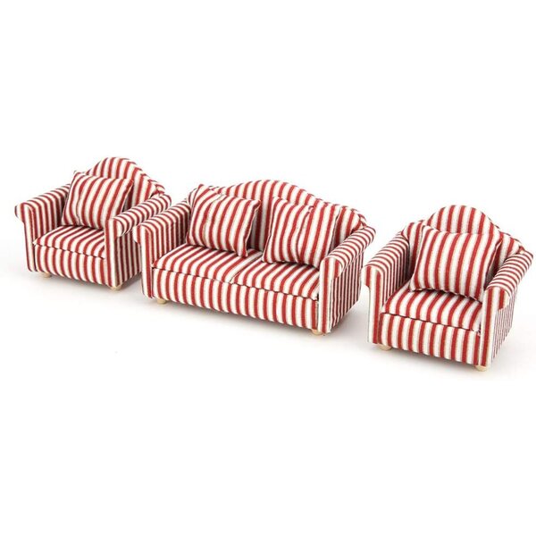 HEEPDD Set Divani Mini Casa delle Bambole 1:12 in Legno e Tessuto con 4 Cuscini