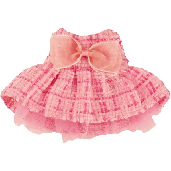 Heless Monster Styles 7514 Roze Bouclé Jurk en Muts met Kawaii Ruitjesprint 15 cm