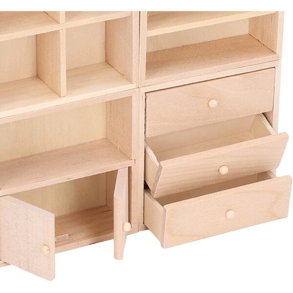 HEEPDD Set 4 Armadietti in Legno di Betulla per Casa delle Bambole 1/12 - Design Semplice ed Elegante