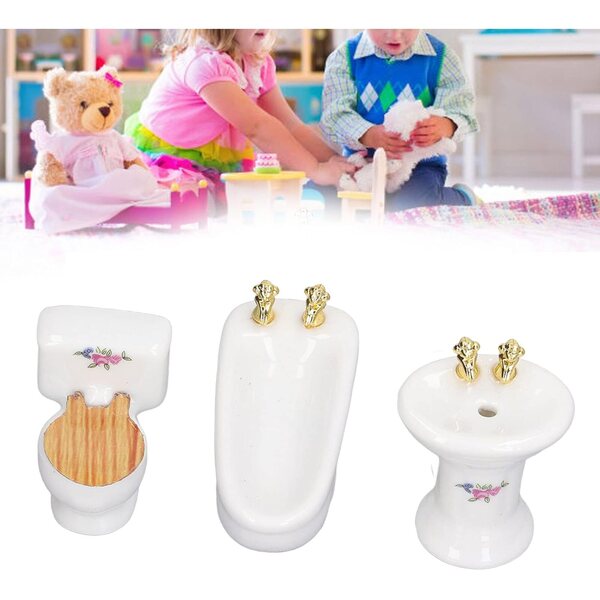 HEEPDD Set Bagno Miniatura Casa delle Bambole 1/24, Ceramica, 3 Pezzi Vivaci
