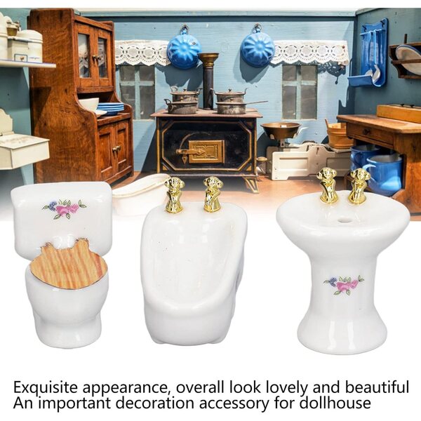 HEEPDD Set Bagno Miniatura Casa delle Bambole 1/24, Ceramica, 3 Pezzi Vivaci