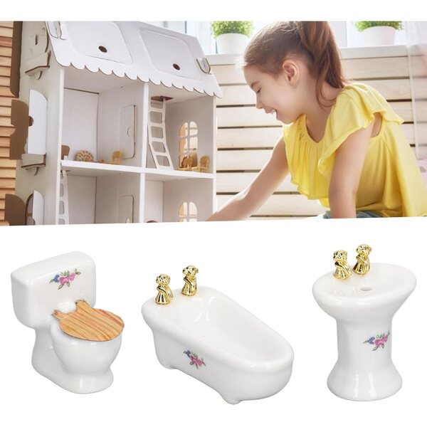 HEEPDD Set Bagno Miniatura Casa delle Bambole 1/24, Ceramica, 3 Pezzi Vivaci