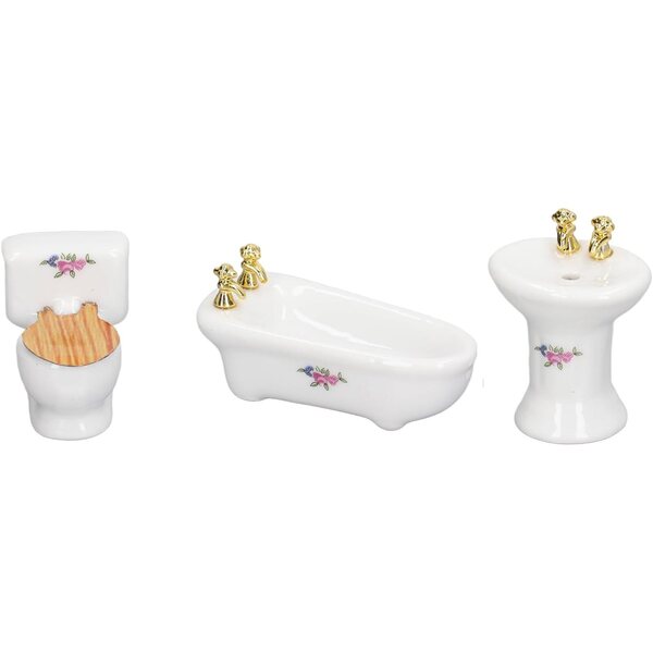 HEEPDD Set Bagno Miniatura Casa delle Bambole 1/24, Ceramica, 3 Pezzi Vivaci
