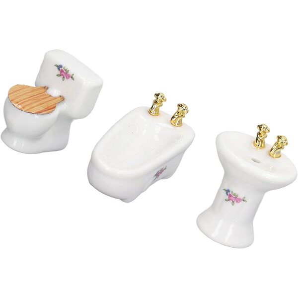 HEEPDD Set Bagno Miniatura Casa delle Bambole 1/24, Ceramica, 3 Pezzi Vivaci