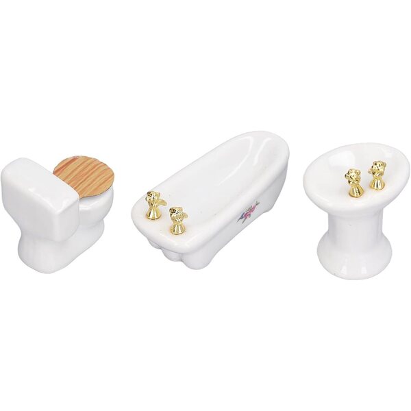HEEPDD Set Bagno Miniatura Casa delle Bambole 1/24, Ceramica, 3 Pezzi Vivaci