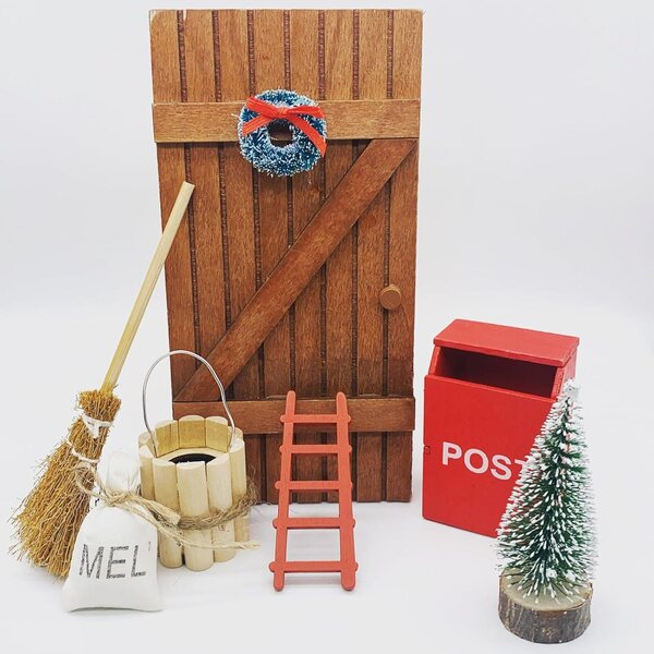 1/12 Puppenhaus-Miniatur-Weihnachtsdekoration aus Holz mit Kranz und Briefkasten