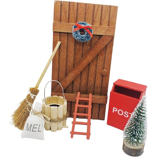 1/12 Puppenhaus-Miniatur-Weihnachtsdekoration aus Holz mit Kranz und Briefkasten