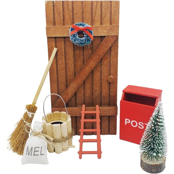 1/12 Puppenhaus-Miniatur-Weihnachtsdekoration aus Holz mit Kranz und Briefkasten