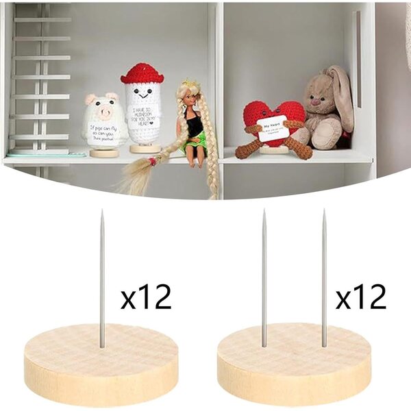 24 Supporti per Bambole all'Uncinetto in Legno e Metallo, base robusta 4 cm