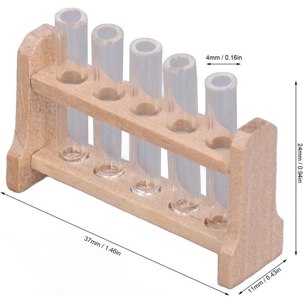 Provette in miniatura casa delle bambole 1:12 legno e vetro realistico con supporto