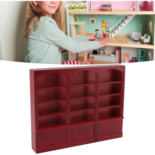 Libreria in Legno per Casa delle Bambole 1:12 Rosso Realistica e Dettagliata