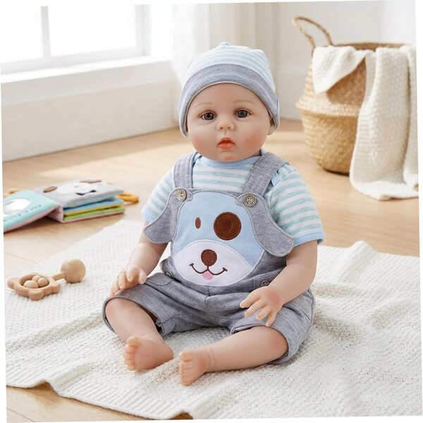 Kledingset voor poppen van 18 inch met lichtblauwe en grijze puppyprint