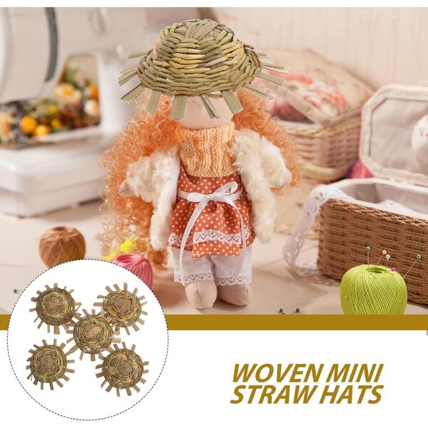 Hemobllo Mini-Sombreros aus gelbem Stroh, 5 Stück, für Dekorationen und Kunsthandwerk