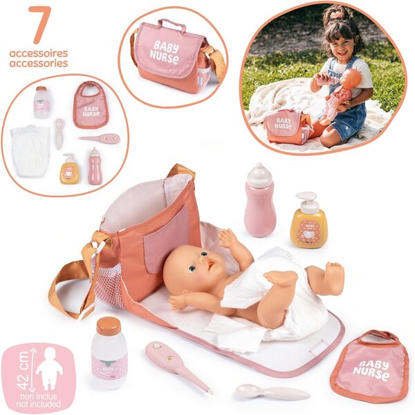 Smoby Baby Nurse faltbare Wickeltasche mit Zubehör für Puppen bis 42 cm