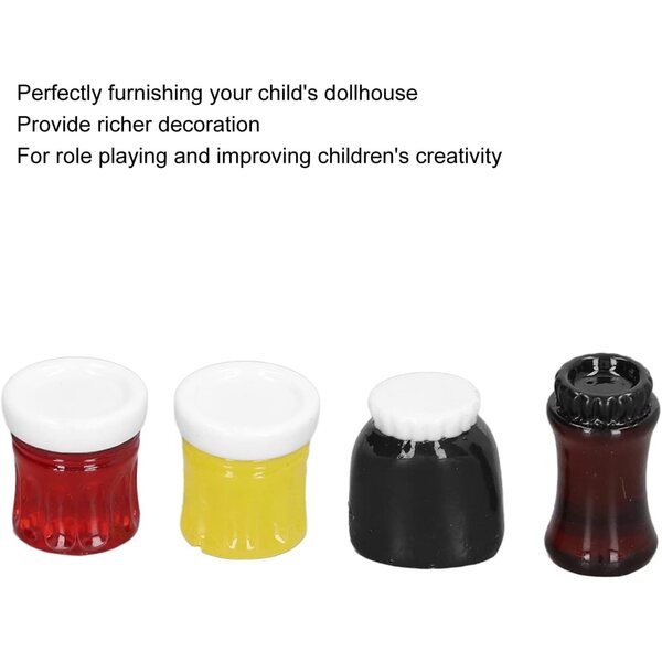 Set 4 Barattoli Miniatura Marmellata in Resina 1:12 per Casa delle Bambole