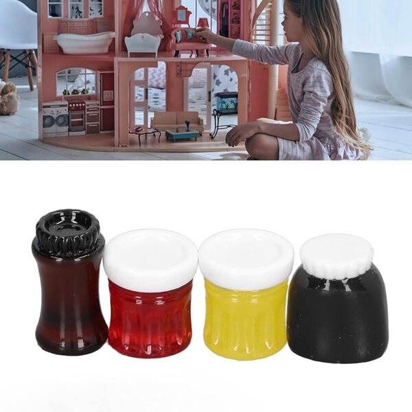 Set 4 Barattoli Miniatura Marmellata in Resina 1:12 per Casa delle Bambole