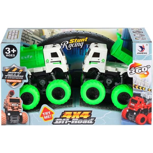 Lot de 2 camions de recyclage Mega-Fricción 4x4 avec rotation à 360°, multicolore pour enfants