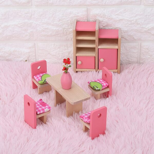 HEEPDD Set Mobili Mini Casa delle Bambole 1:12 in Legno per 6 Stanze Complete