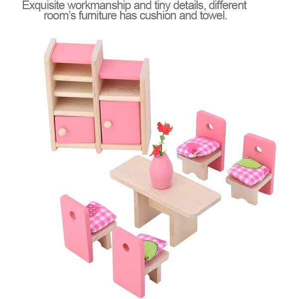 HEEPDD Set Mobili Mini Casa delle Bambole 1:12 in Legno per 6 Stanze Complete