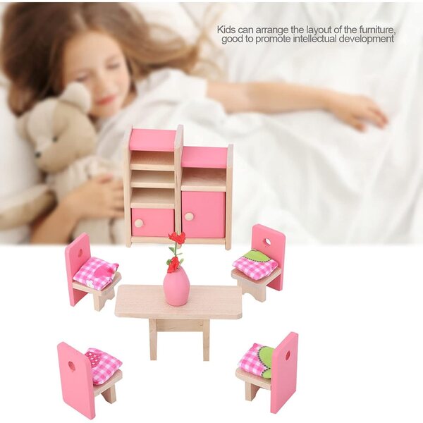 HEEPDD Set Mobili Mini Casa delle Bambole 1:12 in Legno per 6 Stanze Complete