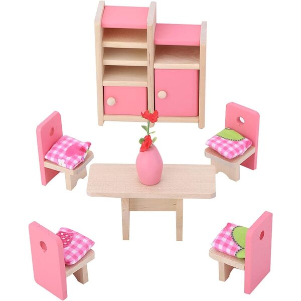 HEEPDD Set Mobili Mini Casa delle Bambole 1:12 in Legno per 6 Stanze Complete