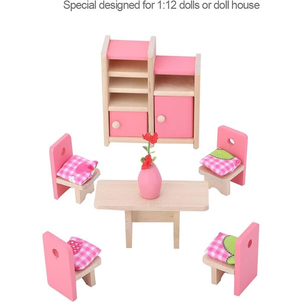 HEEPDD Set Mobili Mini Casa delle Bambole 1:12 in Legno per 6 Stanze Complete