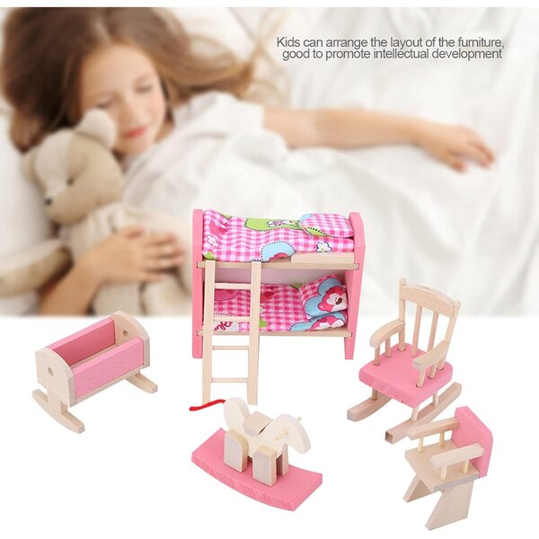 Set Mobili Casa delle Bambole in Legno 1:12 - Miniatura Cucina e Camere per Bambini