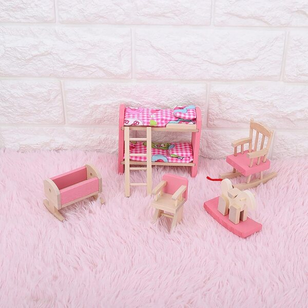 Set Mobili Casa delle Bambole in Legno 1:12 - Miniatura Cucina e Camere per Bambini