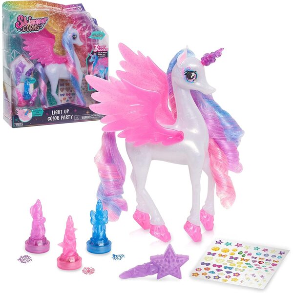 Shimmercorns Light Up Color Party Shimmercorn, Unicornio Iluminado, Conjunto de actividades para niñas, 7 piezas, por Just Play