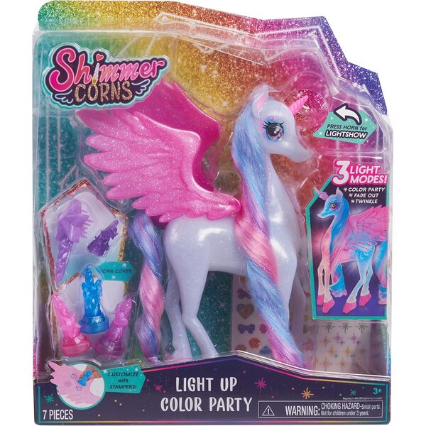 Shimmercorns Light Up Color Party Shimmercorn, Unicornio Iluminado, Conjunto de actividades para niñas, 7 piezas, por Just Play