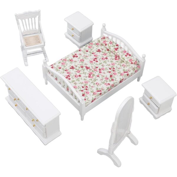 Set Mobili Camera da Letto Casa delle Bambole Dan&Dre in Legno di Betulla, 6 Pezzi