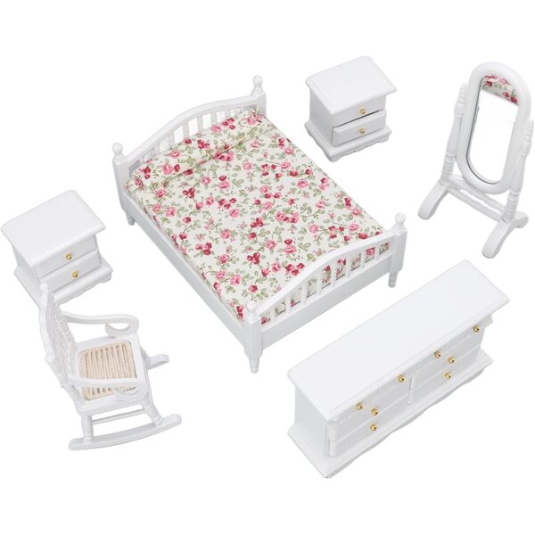 Set Mobili Camera da Letto Casa delle Bambole Dan&Dre in Legno di Betulla, 6 Pezzi